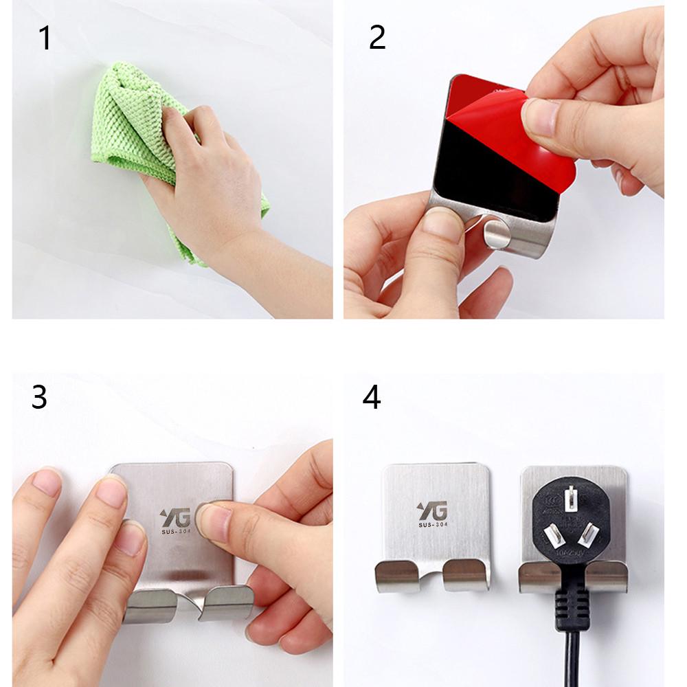 1pc Stainless Steel Power Plug Socket Jack Hook Rack  Holder Hanger  Glue