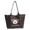 2025 Autumn and Winter New Canvas Bag Large Capacity Tote Bag Cartoon Plaid College Style Double-sided Shoulder Bag Commuter Bag