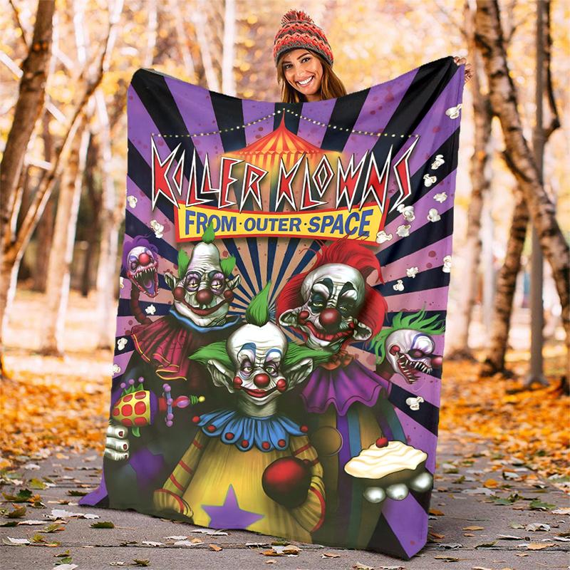 Horror Clown Circus Flannel Blanket Soft Warm All-Season Throw, Design for Camping, Car Travel, Hiking Sofa, Bed, Office Perfect Gift for Parties