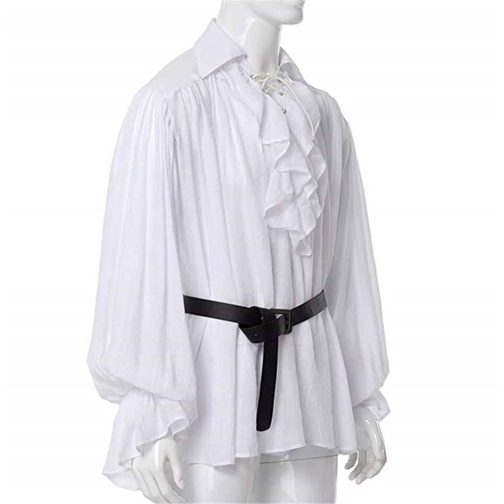 High Quality Fashion Men Bandage Long Sleeve  Shirt Gothic Man Blouse