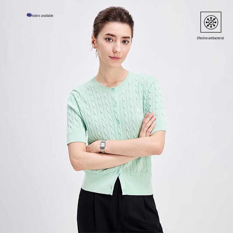 Navigare Women's Antibacterial Short Sleeve Cable Knit Cardigan