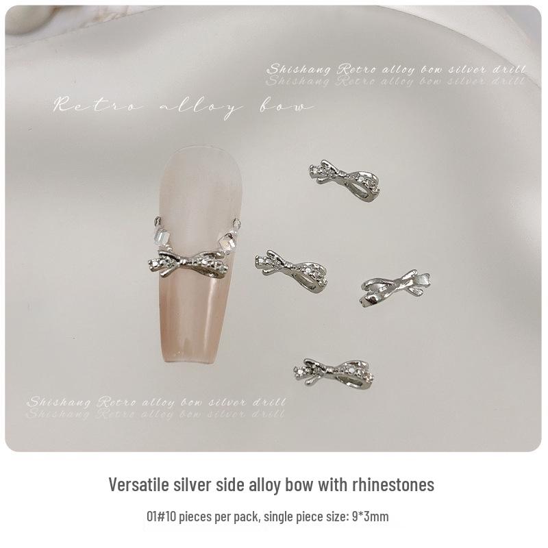 

10 штук 3D серебристый металлический бантик со стразами, аксессуары для нейл-арта