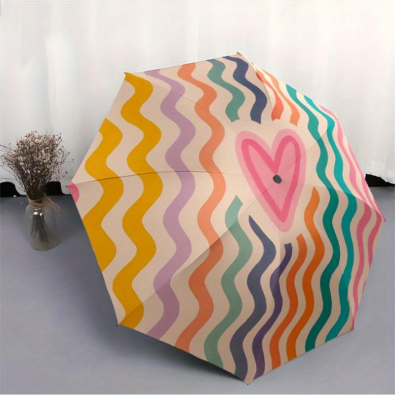 1pc Heart Waves Automatic Open/close Folding Compact Umbrella, 8-Rib Sturdy Canopy, Lightweight Portable, Everyday Use, Gift, Outdoor Umbrella, Travel