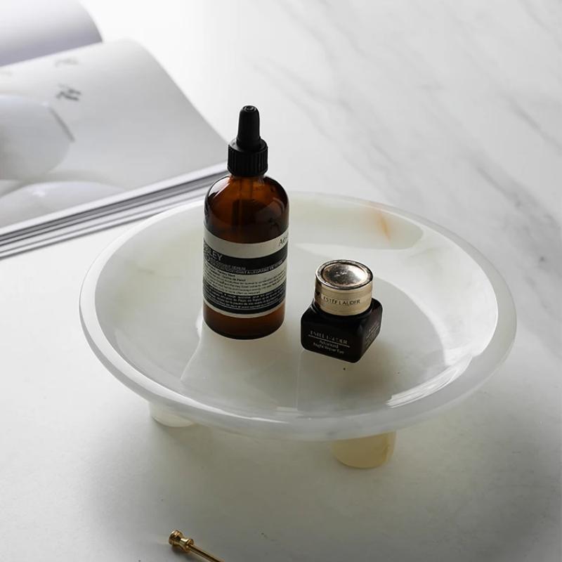 1pc Marble Tray Perfume Jewelry Fruit Storage Tray Entrance Key Storage Rack Dressing Table Storage Tray Home Accessories