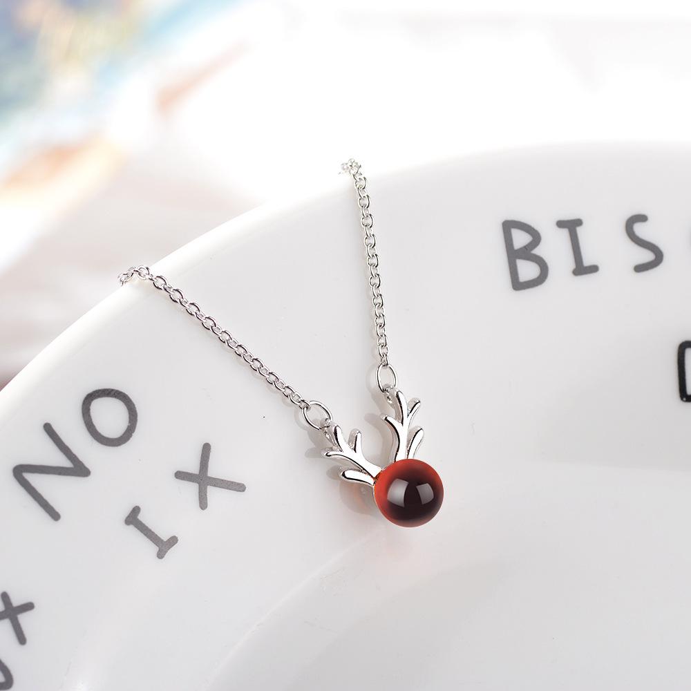 Red Garnet Antler Necklace - Korean Style Simple Clavicle Chain for Women