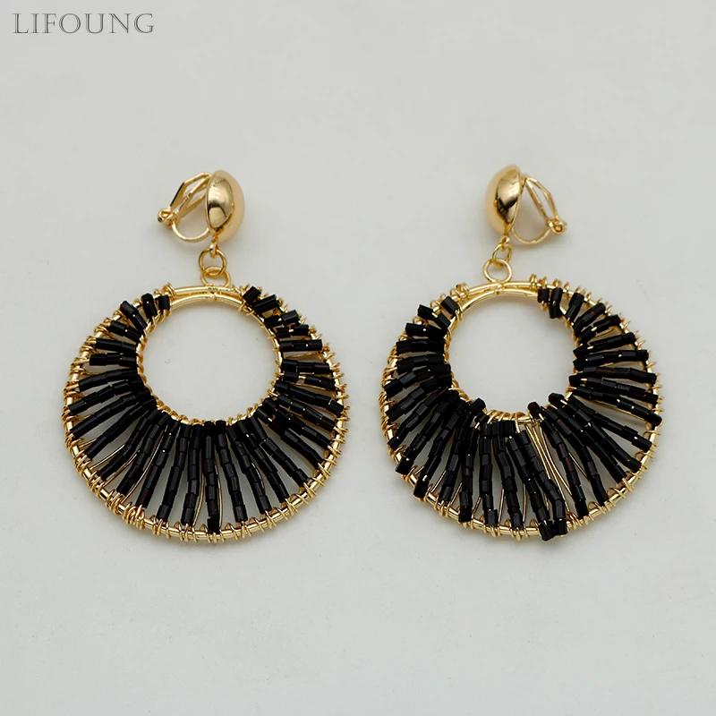 Unpierced Clip On Round Metal Dangle Earrings For Women Black Seed Beads Vintage Styles Fashion Zircon Wholesales Gifts 2023634