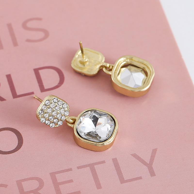 Square Zircon Crystal Rhinestone Drop Earring Punk European and American Exaggerated Metal Geometric Brincos Wedding Jewelry