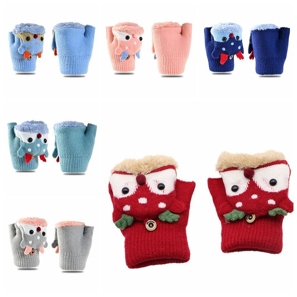 Cartoon Children Flip Cover Gloves Winter Mittens Korean Style Reindeer Gloves Warm Thicken Half Finger Knitted Gloves Winter