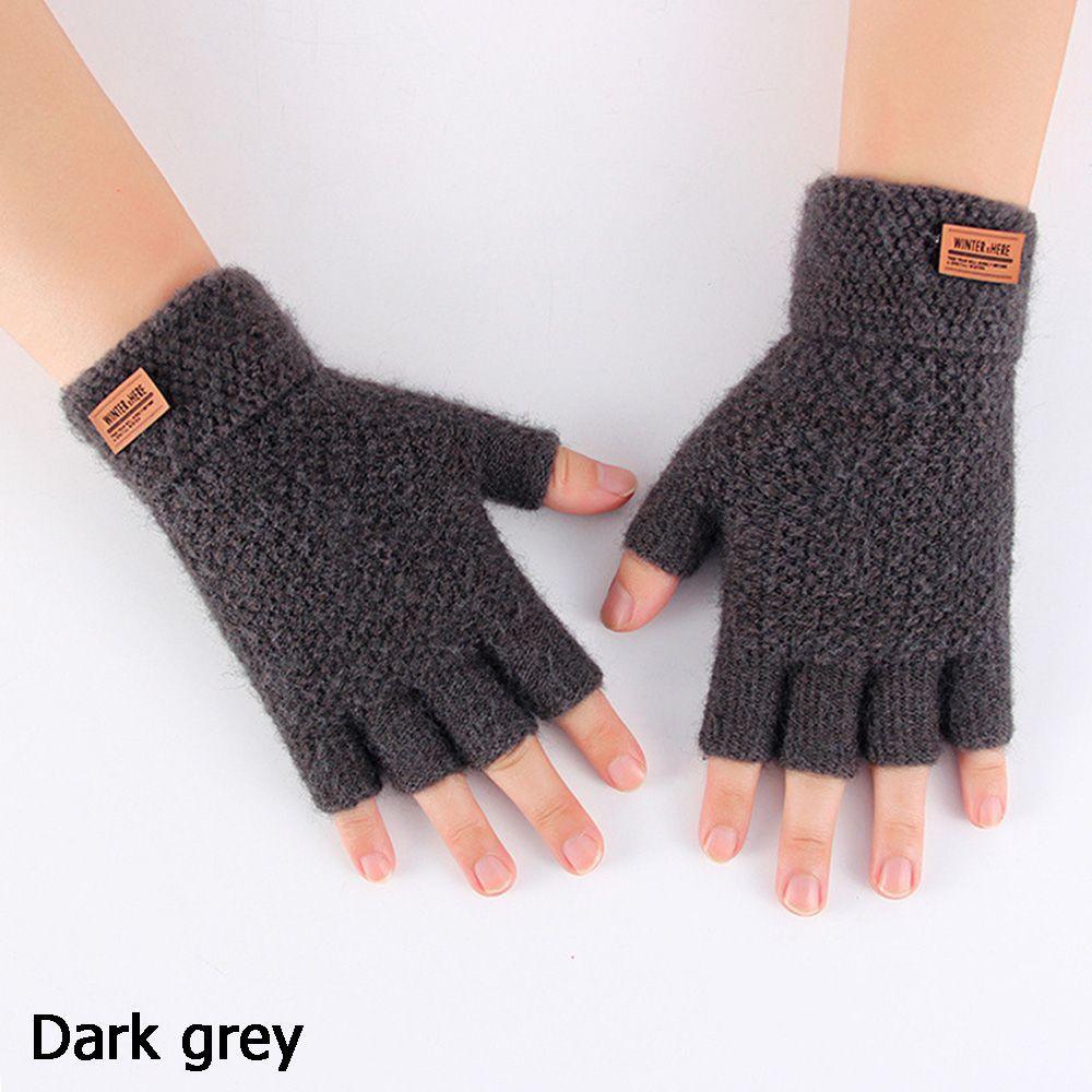 

Офисные Толстые Зимние Теплые Вязаные Митенки без пальцев Перчатки для вождения темно серый