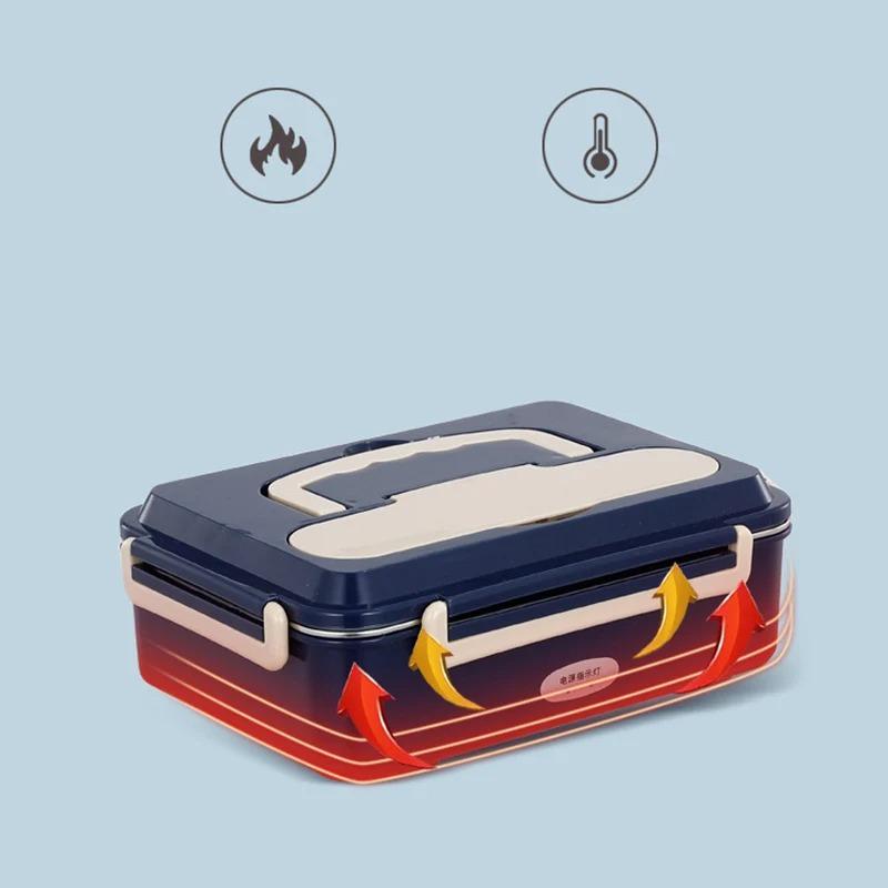 Portable 2 In 1 Electric Heated Lunch Box Stainless Steel Office Food Heating Warmer Container Heater Dual Use Home Car