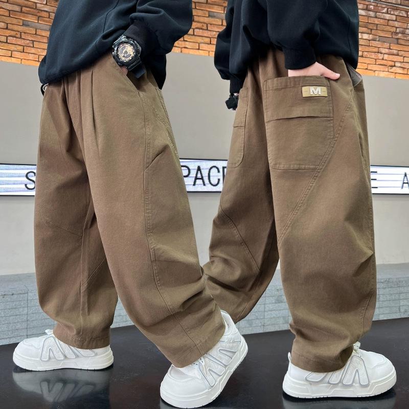 Boys' Fleece-Lined Wide-Leg Overalls for Teens - Trendy Casual Autumn Wear