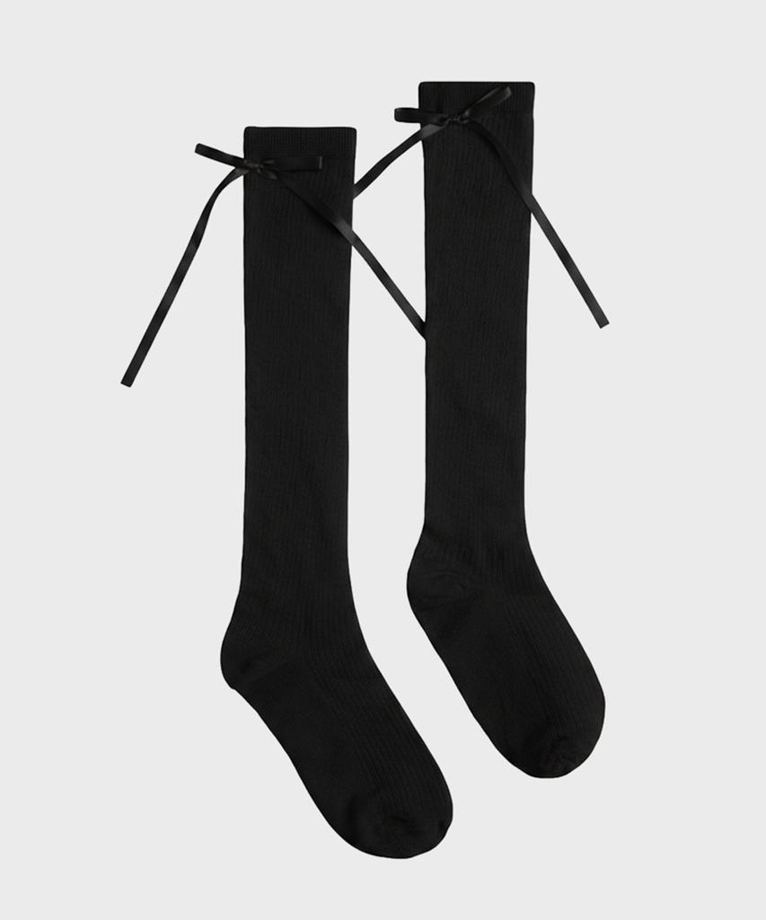HUGDAY Ribbon Cotton Ribbed High Socks