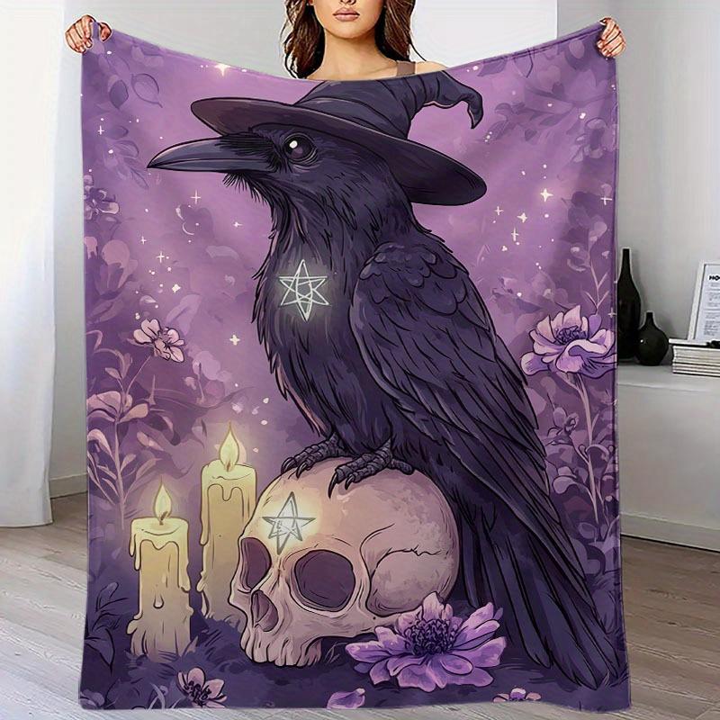 Red Purple Gothic Blanket Spider Crow Print Skin-Friendly Soft Blanket 2025 New for Gift Halloween Home Sofa Chair Decoration