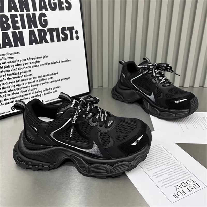 Leather Platform Dad Shoes Women's 2025 Autumn and Winter New Mesh Breathable and Versatile Small Casual Sports Shoes