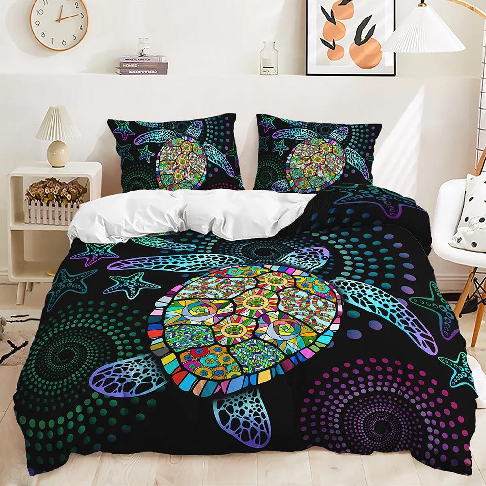 Exotic Sea Turtle Duvet Cover Set Bohemian Floral Ocean Animal Bedding Set Microfiber Tortoise Comforter Cover Single Queen Size