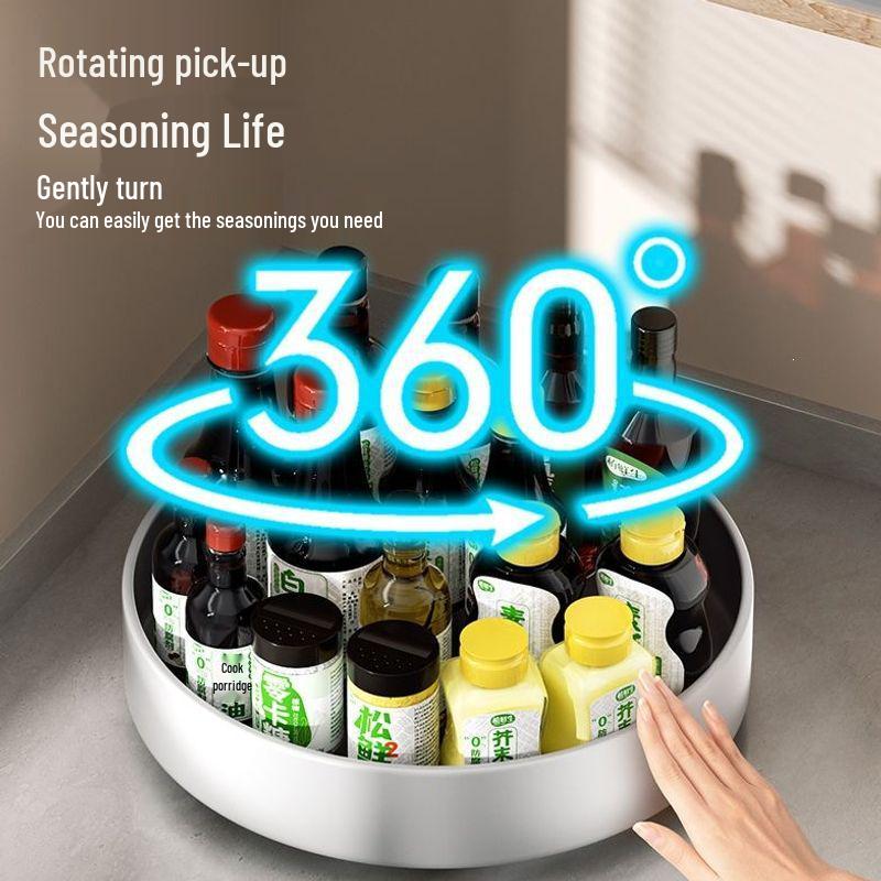 Rotating Kitchen Spice Rack: Stainless Steel Tray for Oil, Salt, Soy Sauce, Vinegar, and Seasonings