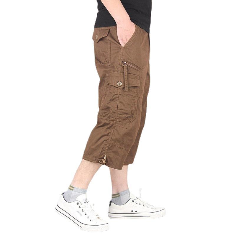 

Men s Plus Size Casual Work Pants Design Multi-Pocket Seven-Quarter Length Pants XS