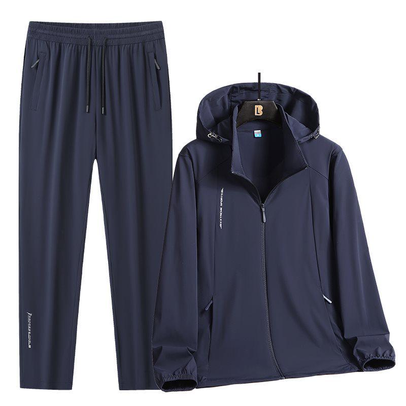 

Men s Summer Hooded Sun Protection Set - Elastic, Breathable, Ice Silk Quick-Drying Two-Piece for Outdoor Sports 3XL