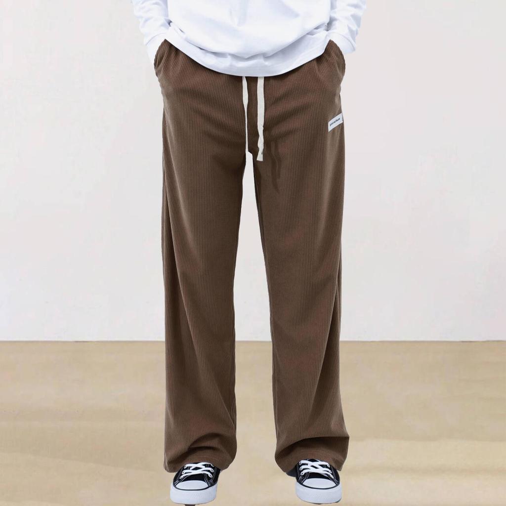 Men's Corduroy Drawstring Sweatpants - Solid Color, Straight-Leg, Cool, High-End, Wide-Leg, Long Pants.