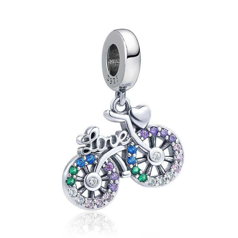 S925 Sterling Silver Pink Black Motorcycle Car Bike Dangle Charm Bead Fit Original  Bracelet Pendant DIY For Women Jewelry