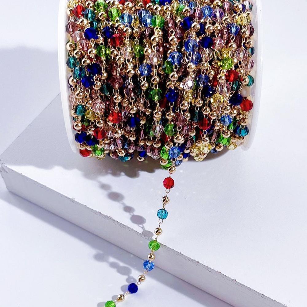 

1meter 4mm Crystal Beaded Chains for Jewelry Making Black Transparent Colorful Glass Beads Necklace Gold Chain Components DIY 4mm Crystal