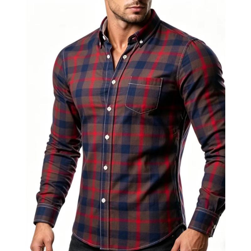 

Mens Plaid Long Sleeve Button Down Shirt M червоний