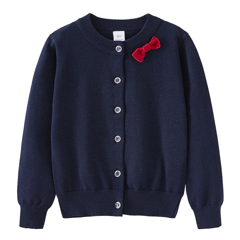 Spring and Autumn Children's Bow-Knot Long-Sleeve Sweater Coat, Pure Cotton Girls' Knitted Cardigan, Red New Year Outfit