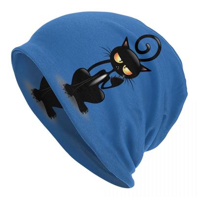 Cartoon Funny Black Cat Skullies Beanies Caps Căciulă de iarnă unisex tricot caldă Femei Unisex Fashion Adult Bonnet Pălării în aer liber Ski Cap