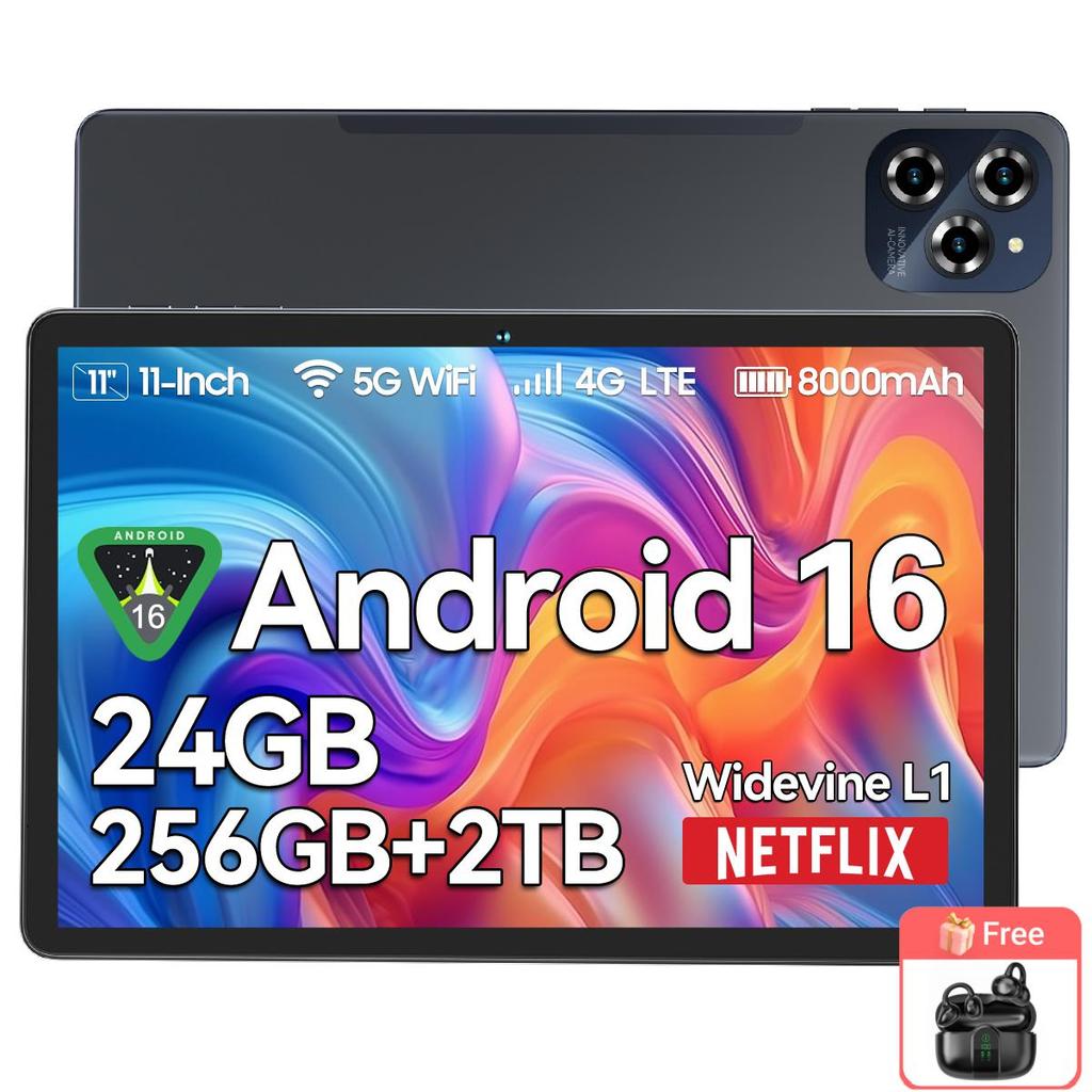 BESTTAB W90 11 Zoll Tablet Android 16, 24 GB RAM, 256 GB Speicher(2 TB TF),Großes Display Widevide L1, Octa-Core T615, 8000 mAh, 5G WiFi, 4G LET, 18 W