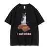 I Eat Bricks Cute Cat Funny Meme Graphic T-Shirt Summer For   Fashion Clothing T-Shirt O-Neck Short Sleeve T Shirts Tops