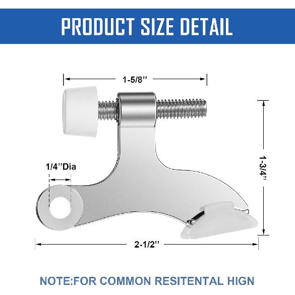 Funrous 24 Pieces Hinge Pin Door Stopper Satin Brushed Door Stops Adjustable Heavy Duty Hinge Stopper with White Rubber Bumper Tips(Silver)