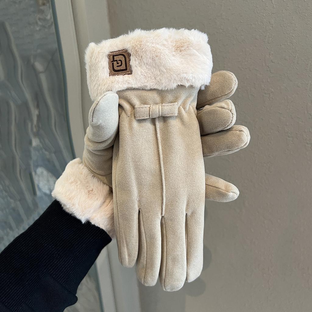 Fleece Thickened Warm Gloves Winter Women Windproof Cold Students Outdoor Riding Electric Vehicle Five Fingers Touch Screen Tide