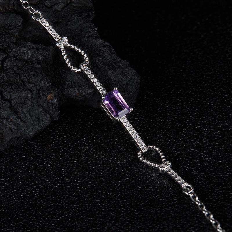 Niche Design Color Treasure Jewelry S925 Sterling Silver Inlaid Natural Multi-Color Square Versatile Gemstone Bracelet