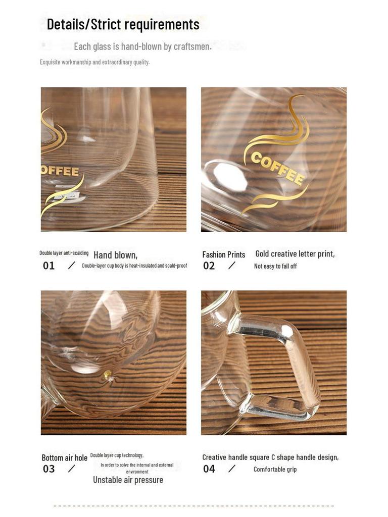 Mingshangde Transparent Double-Layer Insulated Glass Coffee Cup