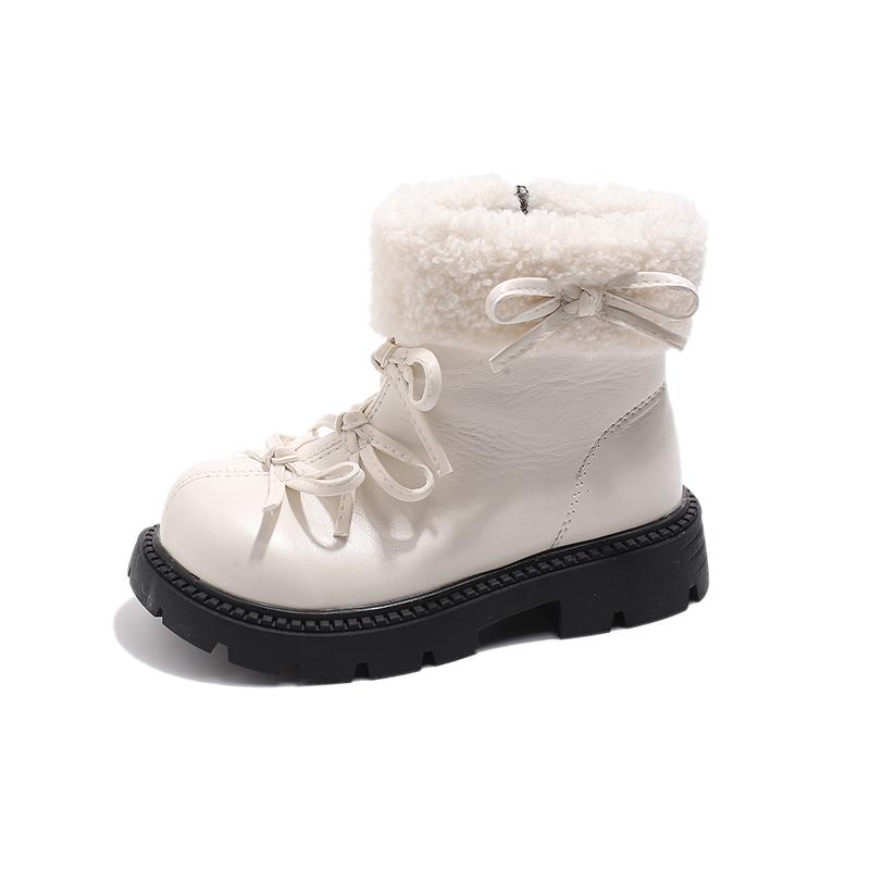 

Girl s Shoes Children s Short Boots Winter Fleece-lined Little Girl Leather Warming Cotton Boots 26 бежевый
