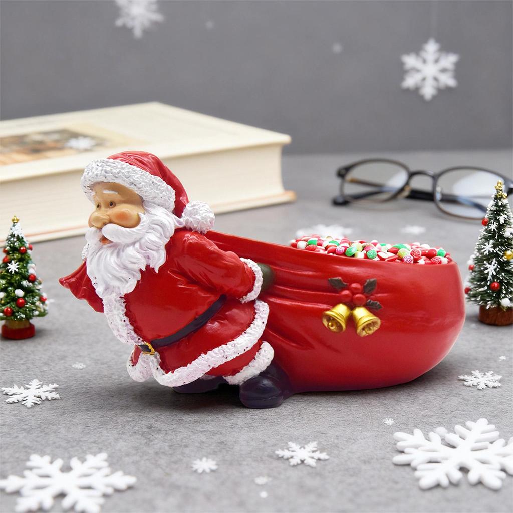 Christmas Decoration Resin Figurines Funny Santa Claus Carrying a Gift Bag Shaped Figurine Holiday Party Candy Plate Ornament