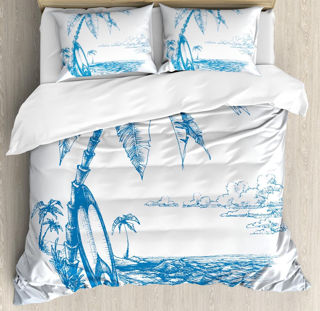 Letní pláž Král Královna Povlak na přikrývku Modrý oceán Ryby Ložní souprava Havajské moře Palmy Povlak na přikrývku Mořský život Povlak na přikrývku