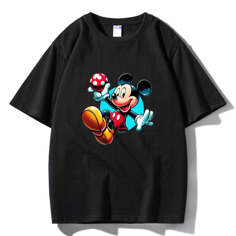

M13 MINISO 2026 Summer Men Women Print Oversized T-shirt Casual Cotton Tee XS чёрный