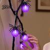 Holiday Lighting 10/20FT Halloween String Light Battery Powered Purple LED Large Spider/Bat Garland Spooky Creative Wall Hanging Decor 20/40