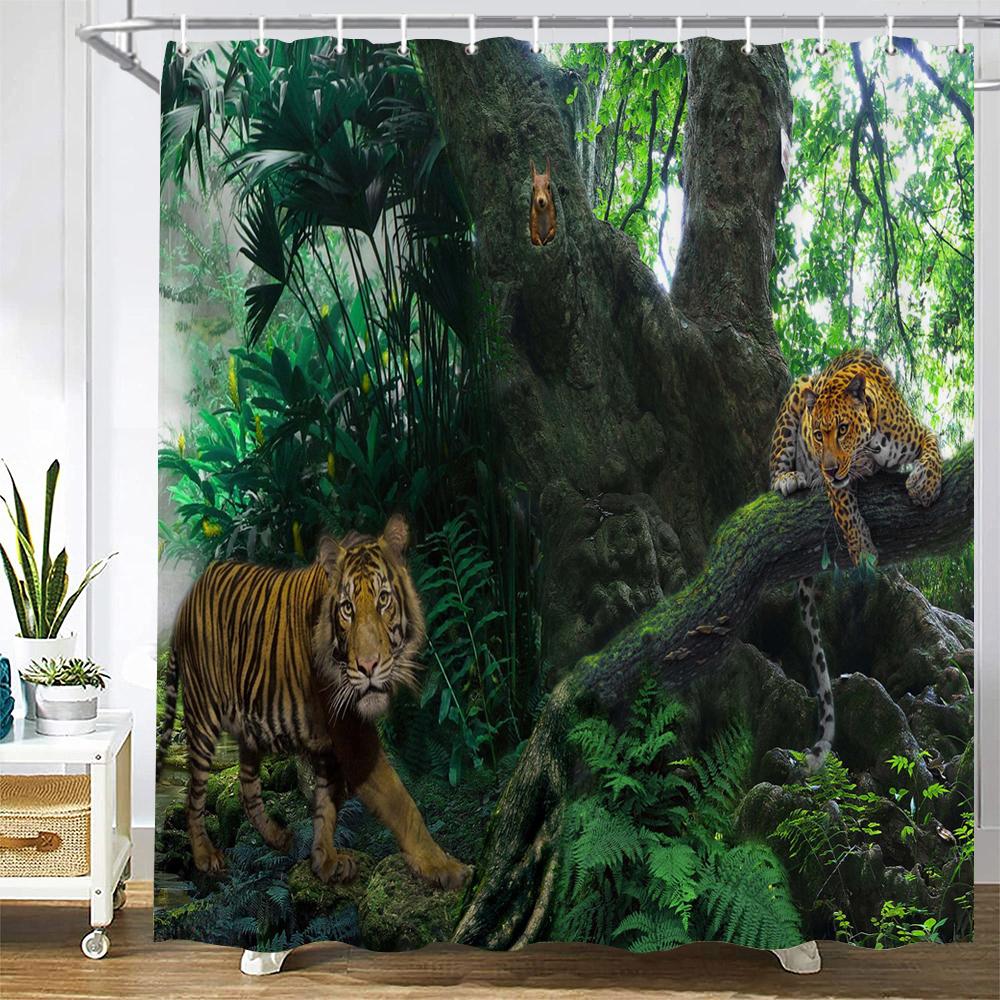 Waterproof Polyester Fabric Shower Curtains Forest Tiger Bear Animal Printing Bathroom Curtains For Home Decoration Curtain