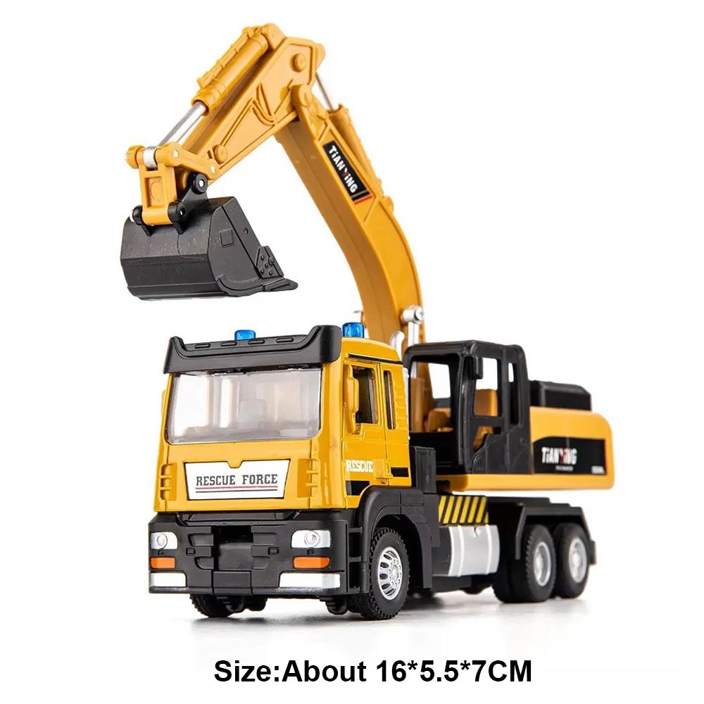 1:32 Alloy Flatbed Trailer Excavator Blender Truck Model Toys Diecast Car Sound Light Pull Back Miniature Vehices Boys' Fun Toys