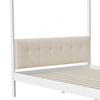 Cama com Dossel 140x200cm com Gavetas Grandes e Cabeceira Macia, Cama de Quatro Postes, Cama de Madeira Branca, Forte Capacidade de Carga