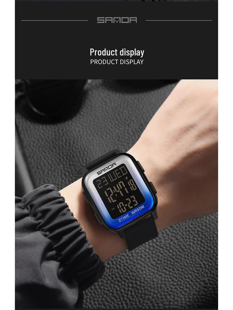 Sanda Men's Multifunctional Square Sport Chronograph Waterproof Watch 