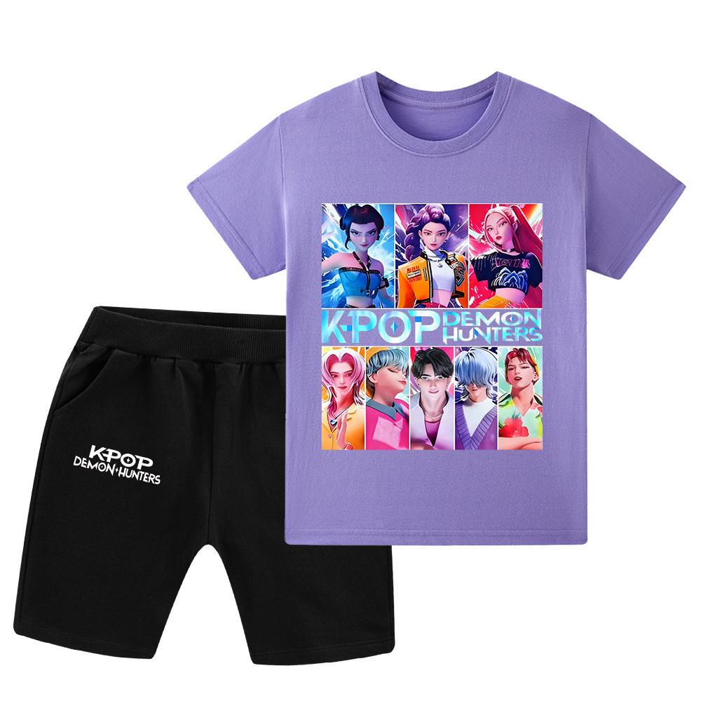 WA1230 Kids Boys Girls Kpop Rumi Zoey Mira Sajaboys Print Short Sleeves T-shirt Shorts Pants Sets