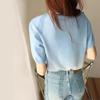Women's Tops Gradient Colour Short Sleeve Knit Sweater Round Neck Loose Bottom Shirt