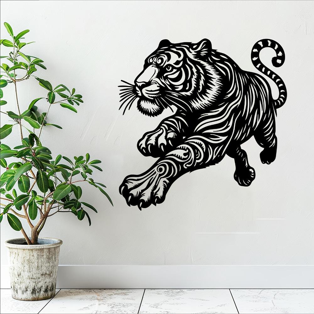 1pc Tiger Metal Wall Art, Heavy Duty Iron Tiger Sculpture Mount for Outdoor Garden Fence Indoor Decor, Gift for Tiger Lovers