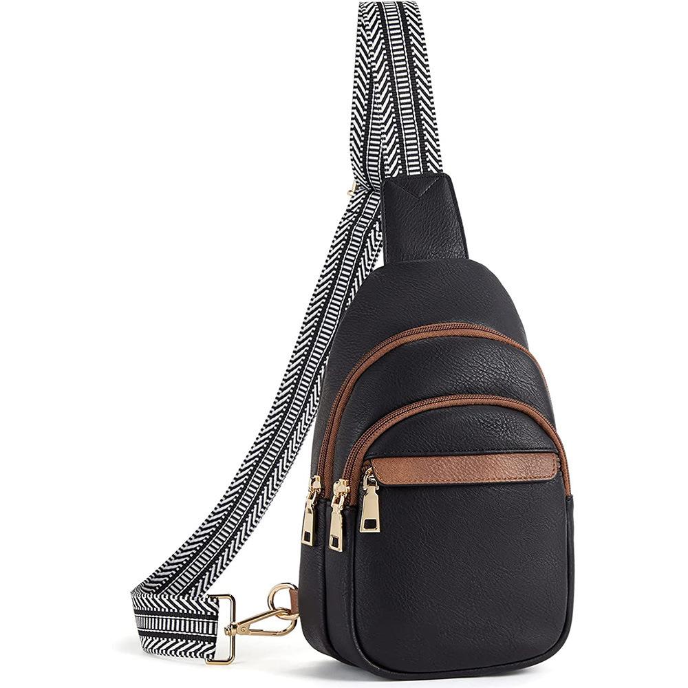 New Chest Sling Bag Crossbody Bag Pu Leather Shoulder Bag Large Sling Backpack Fanny Packs Chest Bag Travel Cycling Sports Bag 17x8x26cm чёрный