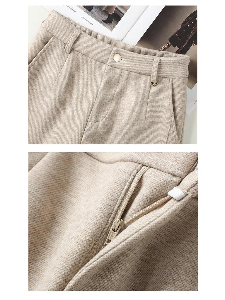 Oatmeal Wool Wide-Leg High-Waisted Slimming Pants for Autumn 2025