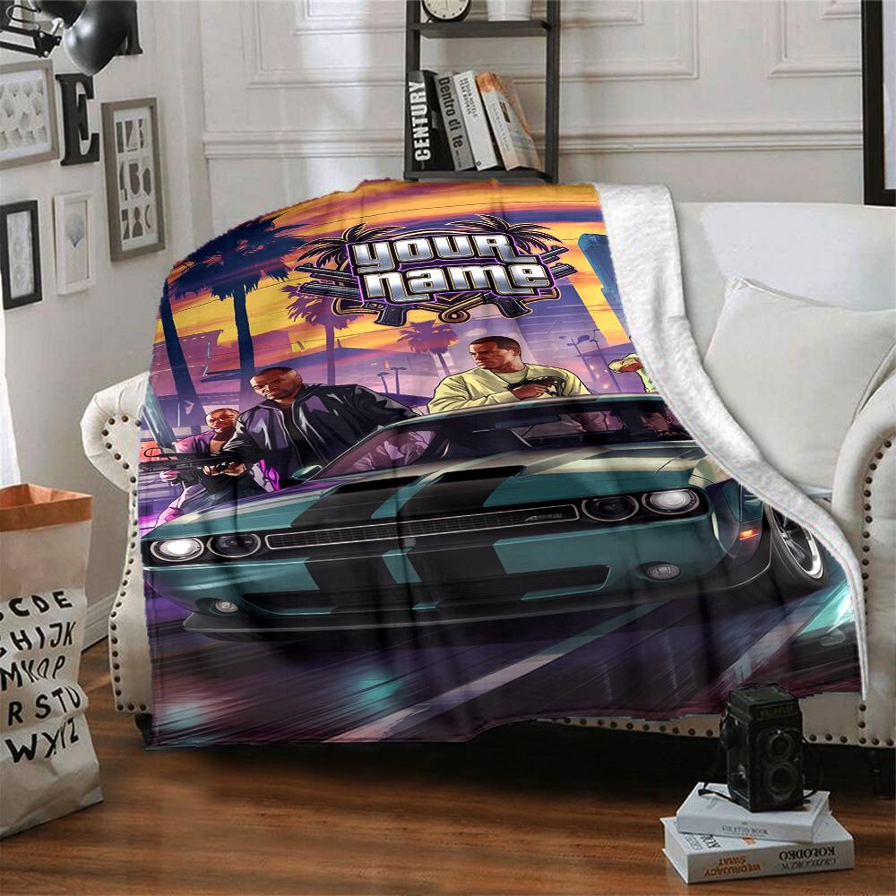 Gta Customize Text Blanket Gift Customizable Blanket Soft & Cozy for Bed Chair Home Decor Living Room Four Seasons Universal