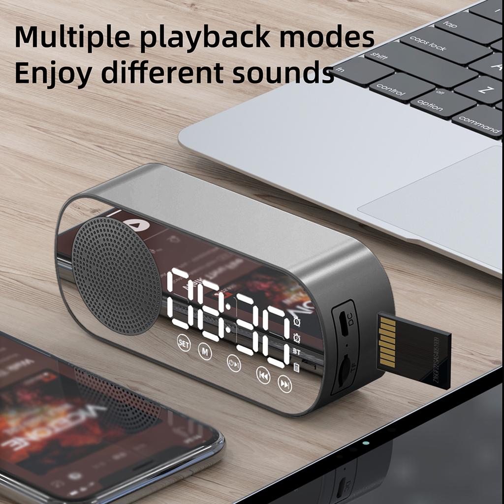 Digital Alarm Clock Wireless Bluetooth Speaker LED Display Mirror Desk Alarm Clock FM Radio Support TF Card Play Hands-Free Call